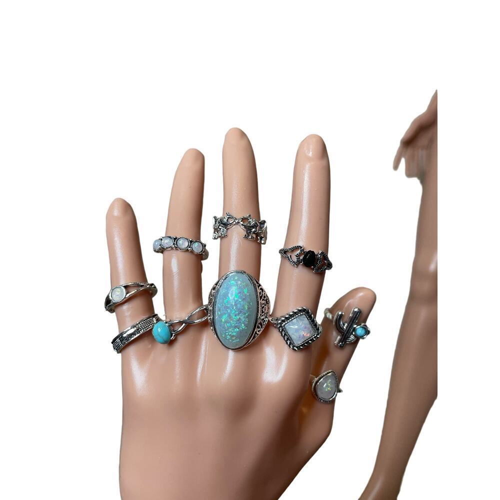 NEW women's rings turquoise boho set of 10 various sizes western indian silver